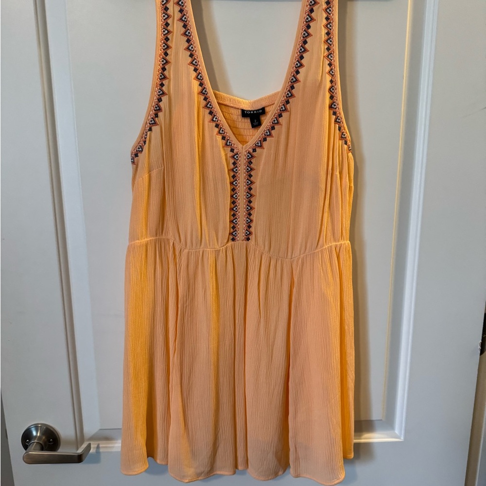 Embroidered Peach Sleeveless Dress